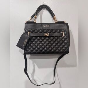 BEBE quilted black tote with gold chain